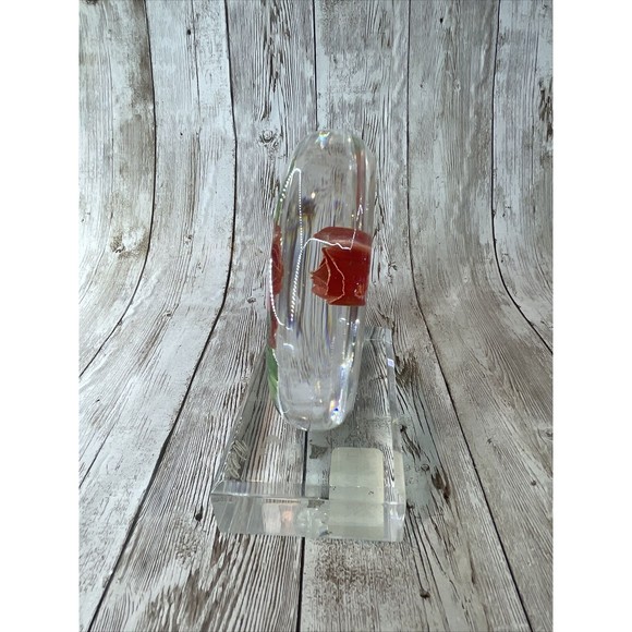 Vintage Rolf Wald Reverse Carved Acrylic Paperweight 3D Rose Lucite Flower - Picture 5 of 12